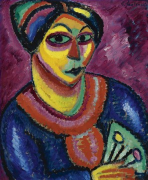  abanico pintura - Mujer con abanico verde 1912 Alexej von Jawlensky Expresionismo